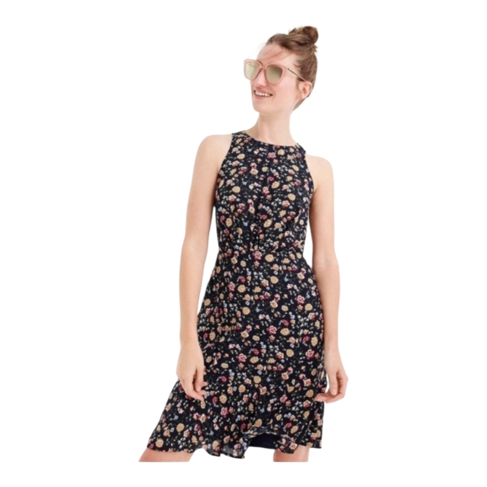 J Crew Mercantile Size 6 Ruched Waist Dress Navy Floral